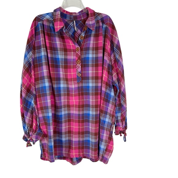 Free People Zoey Plaid Oversized Mini Dress Tunic Pink Combo Size S - Picture 4 of 13